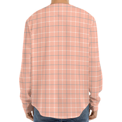 Pastel Orange Tattersall Pattern Print Long Sleeve Baseball Jersey