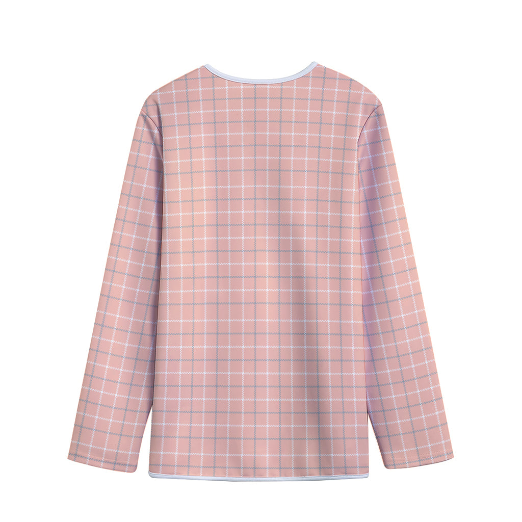 Pastel Orange Tattersall Pattern Print Long Sleeve Short Coat