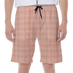 Pastel Orange Tattersall Pattern Print Men's Beach Shorts
