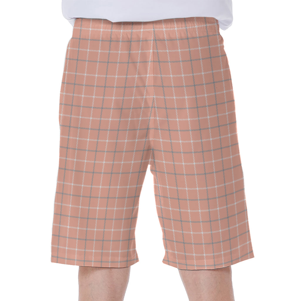 Pastel Orange Tattersall Pattern Print Men's Beach Shorts