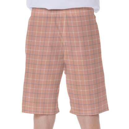 Pastel Orange Tattersall Pattern Print Men's Beach Shorts
