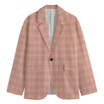Pastel Orange Tattersall Pattern Print Men's Blazer