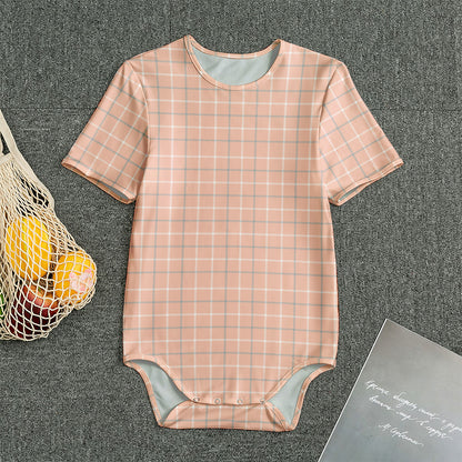 Pastel Orange Tattersall Pattern Print Men's Bodysuit