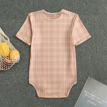 Pastel Orange Tattersall Pattern Print Men's Bodysuit