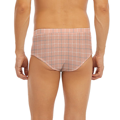 Pastel Orange Tattersall Pattern Print Men's Briefs