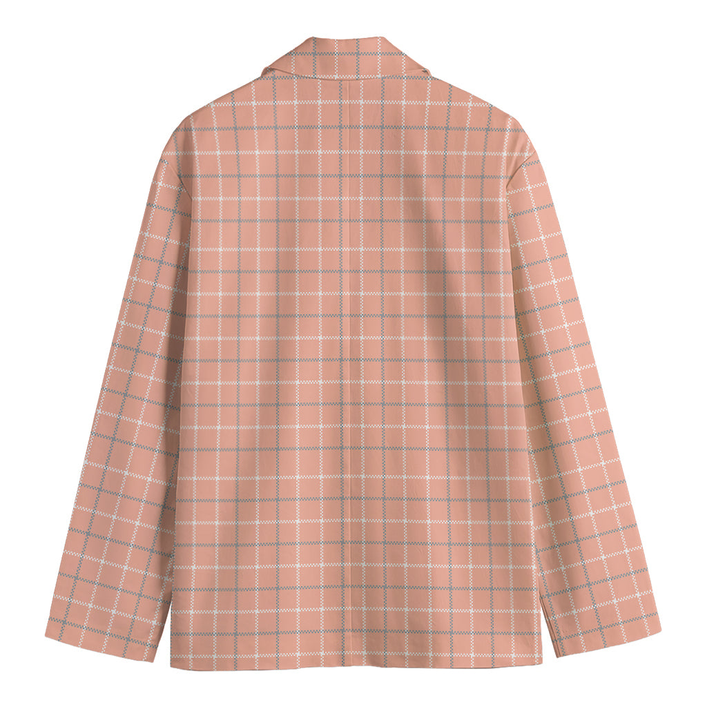 Pastel Orange Tattersall Pattern Print Men's Cotton Blazer