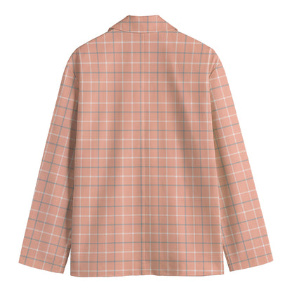 Pastel Orange Tattersall Pattern Print Men's Cotton Blazer