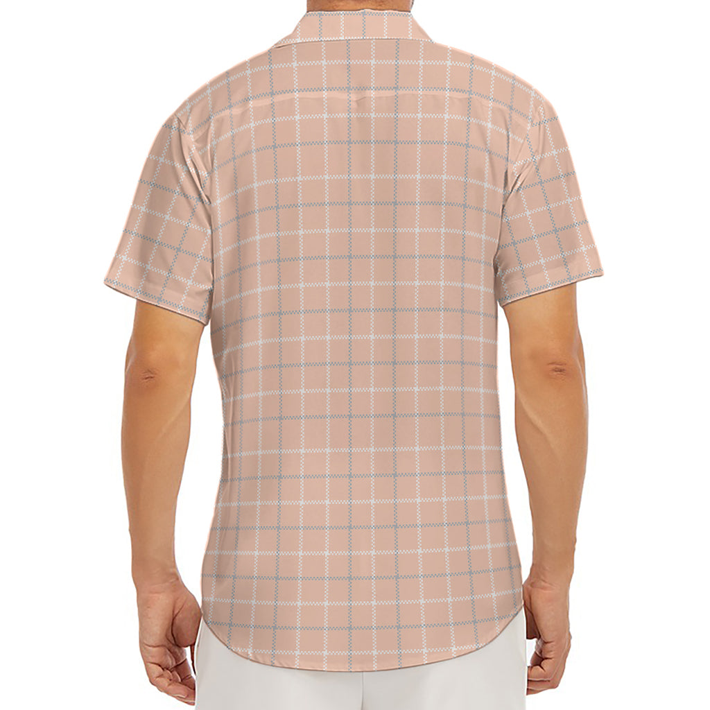 Pastel Orange Tattersall Pattern Print Men's Deep V-Neck Shirt