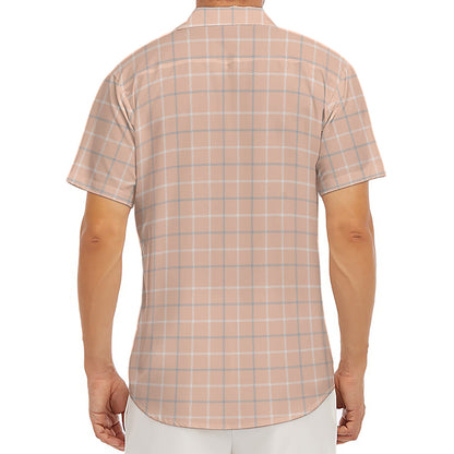 Pastel Orange Tattersall Pattern Print Men's Deep V-Neck Shirt