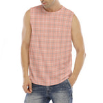 Pastel Orange Tattersall Pattern Print Men's Fitness Tank Top