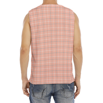 Pastel Orange Tattersall Pattern Print Men's Fitness Tank Top