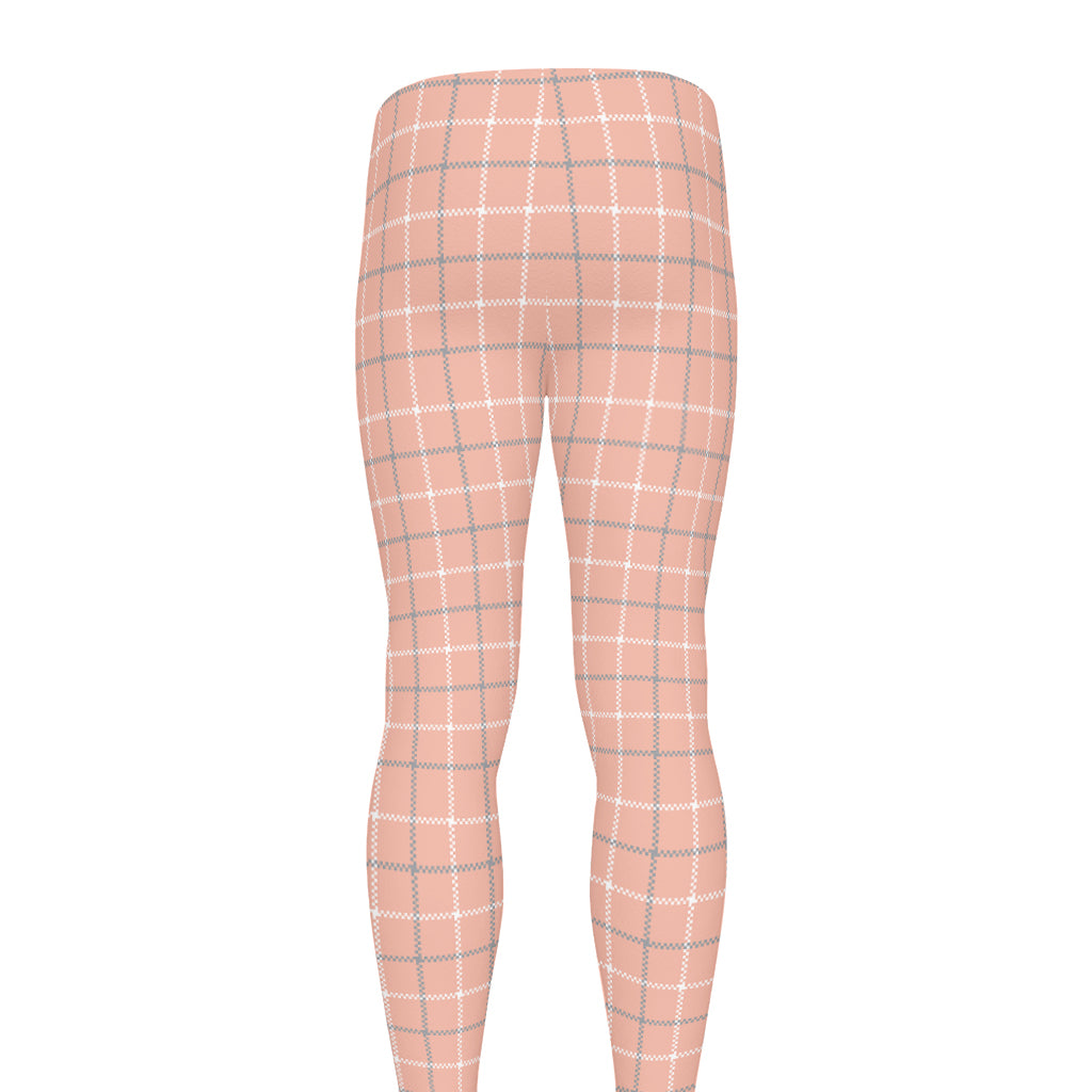 Pastel Orange Tattersall Pattern Print Men's leggings