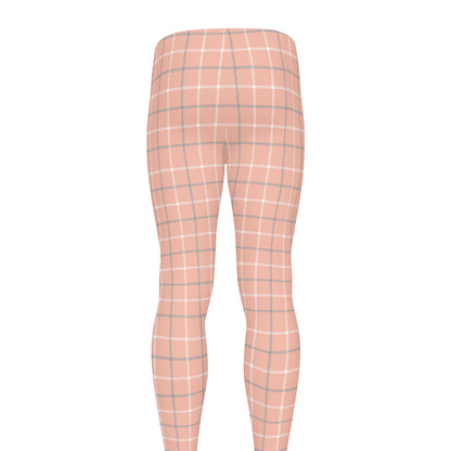 Pastel Orange Tattersall Pattern Print Men's leggings