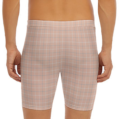 Pastel Orange Tattersall Pattern Print Men's Long Boxer Briefs