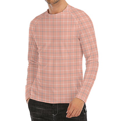 Pastel Orange Tattersall Pattern Print Men's Long Sleeve Rash Guard