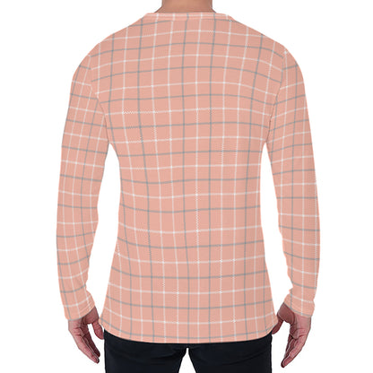 Pastel Orange Tattersall Pattern Print Men's Long Sleeve T-Shirt