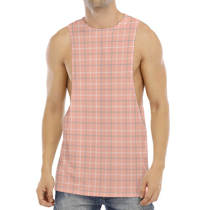 Pastel Orange Tattersall Pattern Print Men's Muscle Tank Top