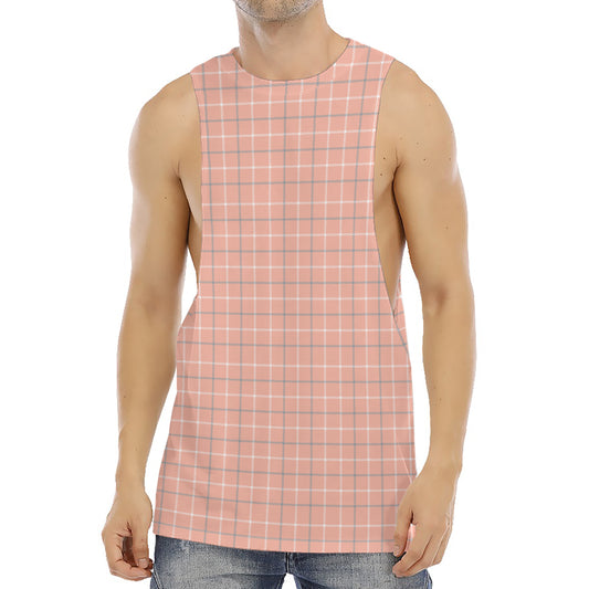 Pastel Orange Tattersall Pattern Print Men's Muscle Tank Top
