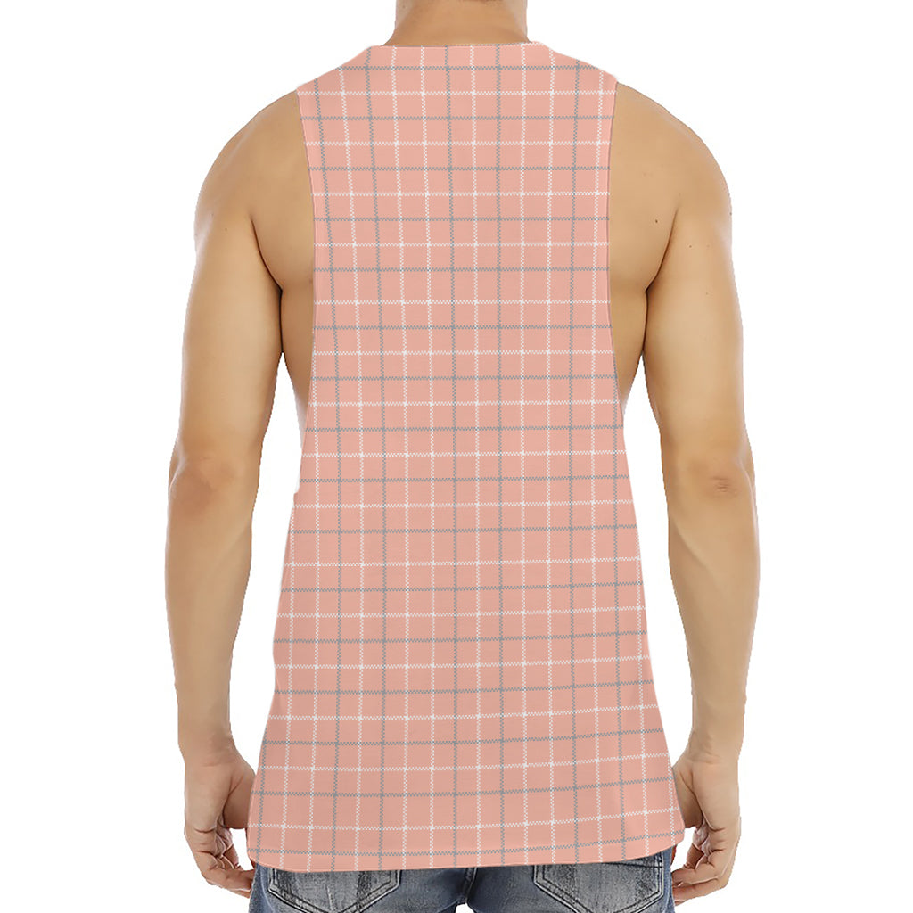 Pastel Orange Tattersall Pattern Print Men's Muscle Tank Top