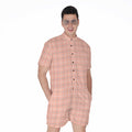 Pastel Orange Tattersall Pattern Print Men's Romper