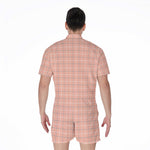 Pastel Orange Tattersall Pattern Print Men's Rompers