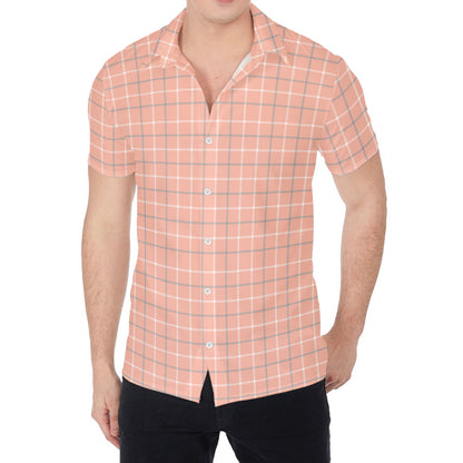 Pastel Orange Tattersall Pattern Print Men's Shirt