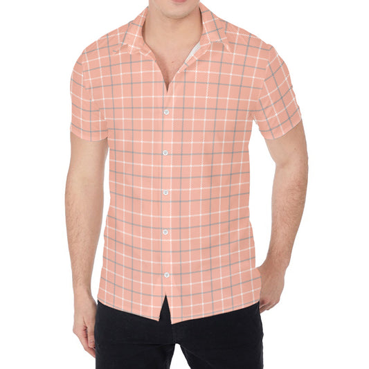Pastel Orange Tattersall Pattern Print Men's Shirt
