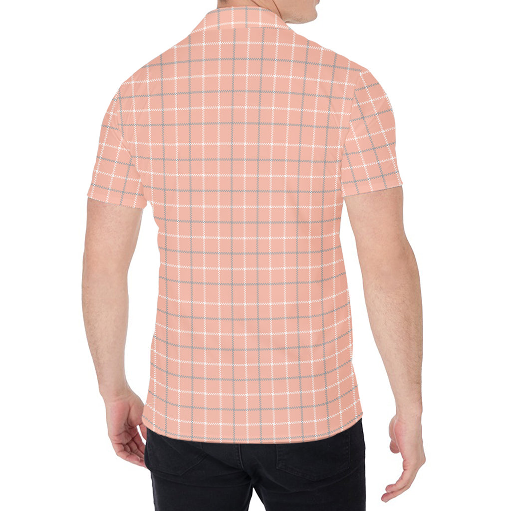 Pastel Orange Tattersall Pattern Print Men's Shirt