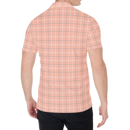Pastel Orange Tattersall Pattern Print Men's Shirt