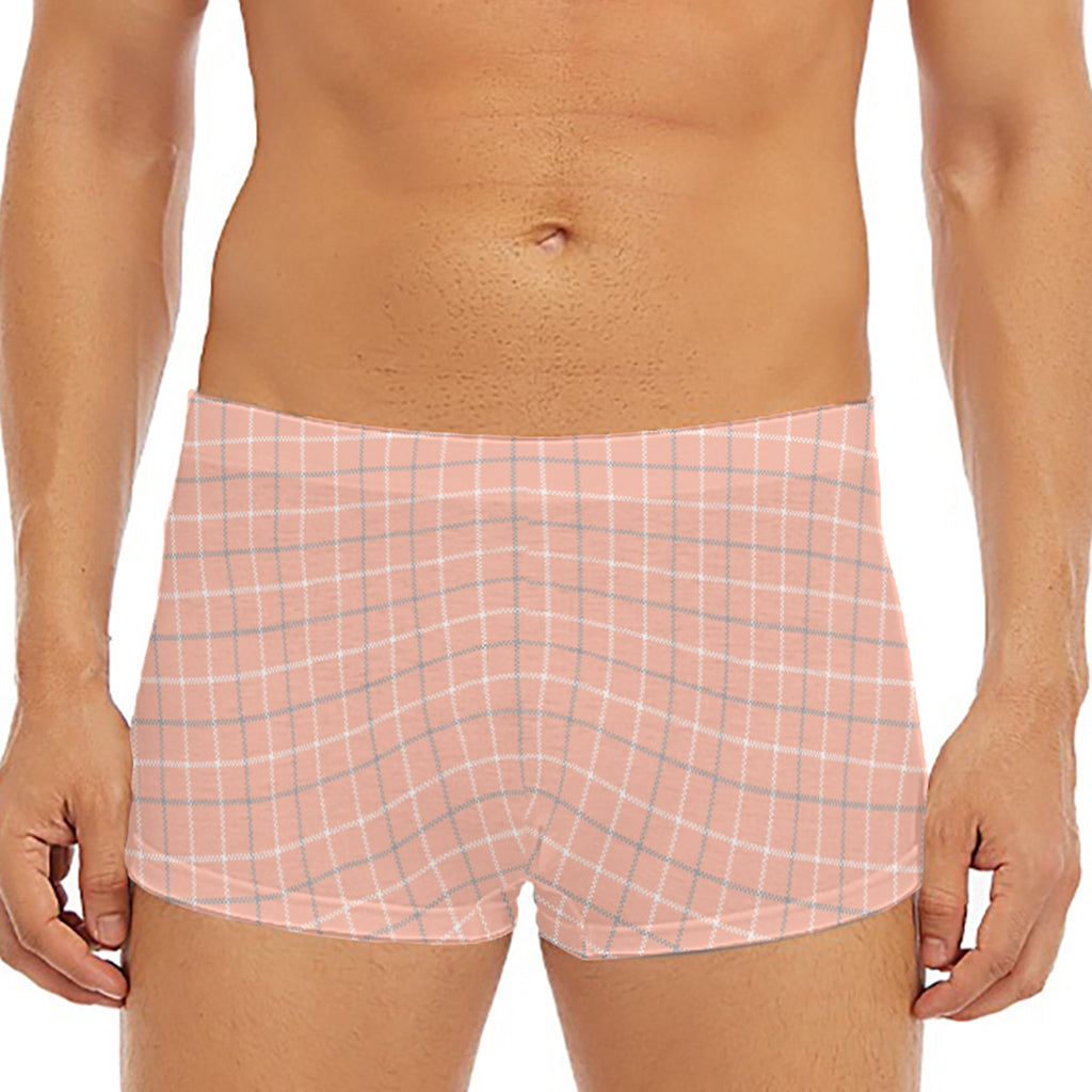 Pastel Orange Tattersall Pattern Print Men's Short Boxer Briefs