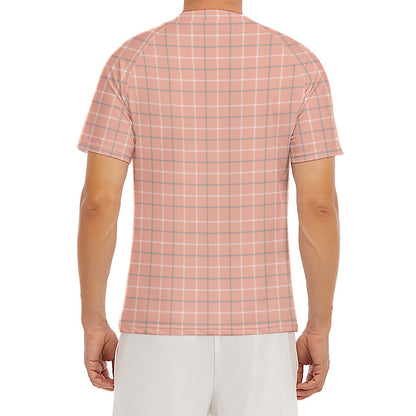 Pastel Orange Tattersall Pattern Print Men's Short Sleeve Rash Guard