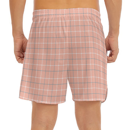 Pastel Orange Tattersall Pattern Print Men's Split Running Shorts