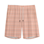 Pastel Orange Tattersall Pattern Print Men's Sports Shorts