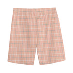Pastel Orange Tattersall Pattern Print Men's Sports Shorts