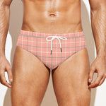 Pastel Orange Tattersall Pattern Print Men's Swim Briefs