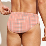 Pastel Orange Tattersall Pattern Print Men's Swim Briefs