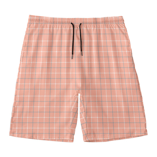 Pastel Orange Tattersall Pattern Print Men's Swim Trunks