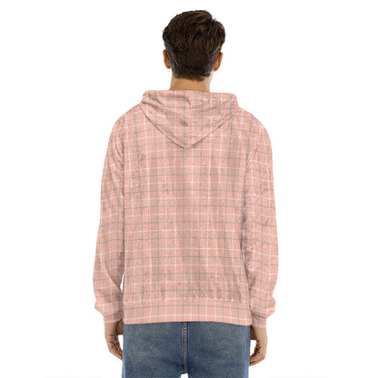 Pastel Orange Tattersall Pattern Print Men's Velvet Pullover Hoodie