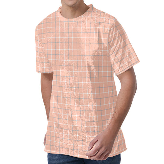 Pastel Orange Tattersall Pattern Print Men's Velvet T-Shirt