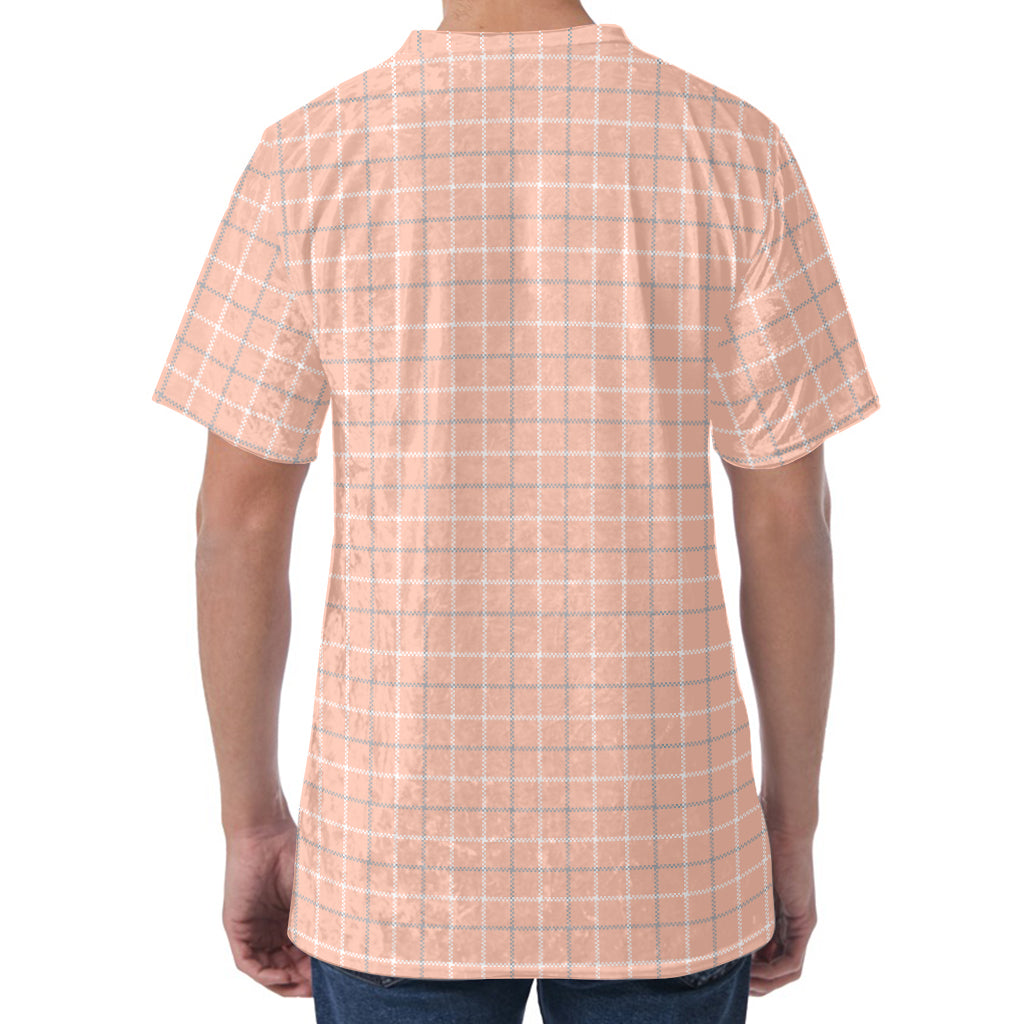Pastel Orange Tattersall Pattern Print Men's Velvet T-Shirt