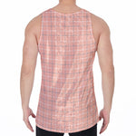 Pastel Orange Tattersall Pattern Print Men's Velvet Tank Top