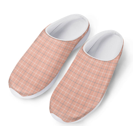 Pastel Orange Tattersall Pattern Print Mesh Casual Shoes