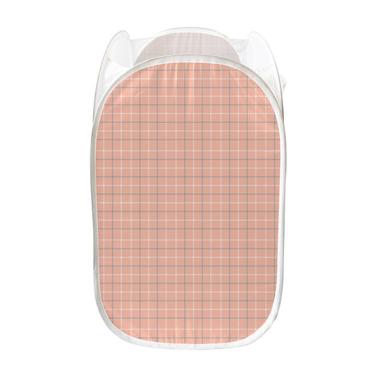 Pastel Orange Tattersall Pattern Print Mesh Laundry Hamper