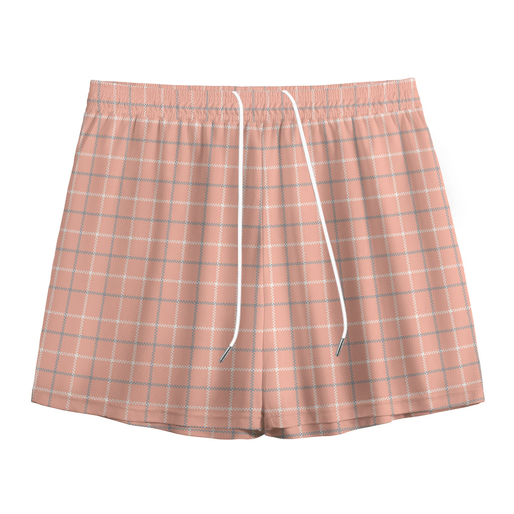 Pastel Orange Tattersall Pattern Print Mesh Shorts
