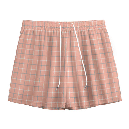 Pastel Orange Tattersall Pattern Print Mesh Shorts