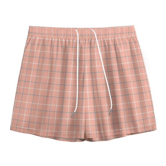 Pastel Orange Tattersall Pattern Print Mesh Shorts