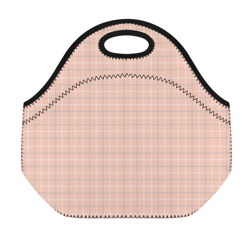 Pastel Orange Tattersall Pattern Print Neoprene Lunch Bag