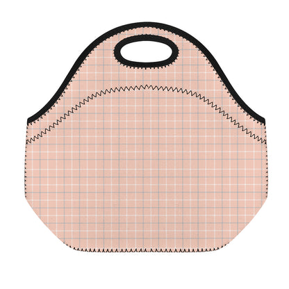 Pastel Orange Tattersall Pattern Print Neoprene Lunch Bag