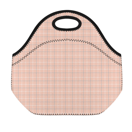 Pastel Orange Tattersall Pattern Print Neoprene Lunch Bag