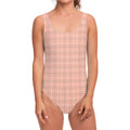 Pastel Orange Tattersall Pattern Print One Piece Swimsuit